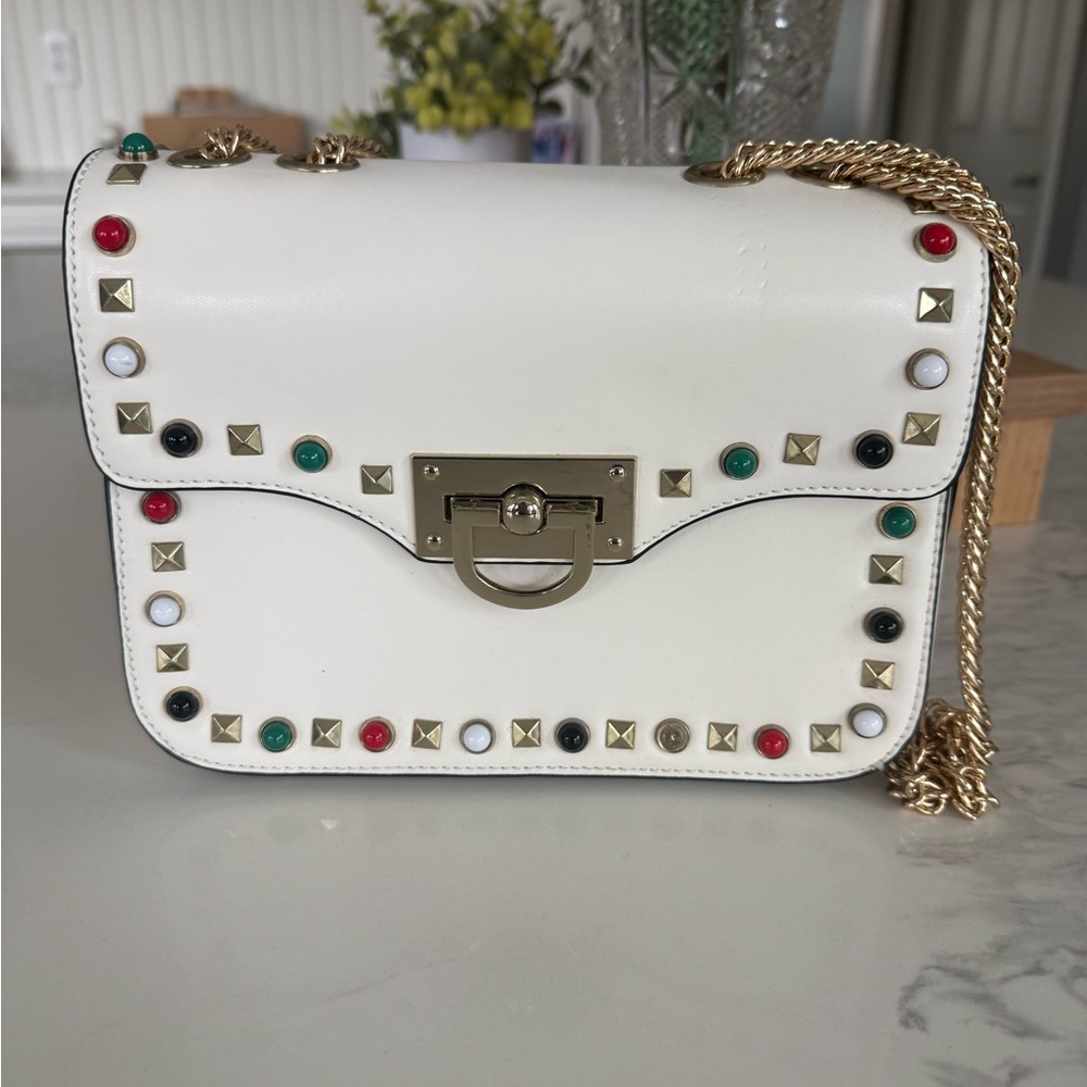 Studded White Crossbody Bag